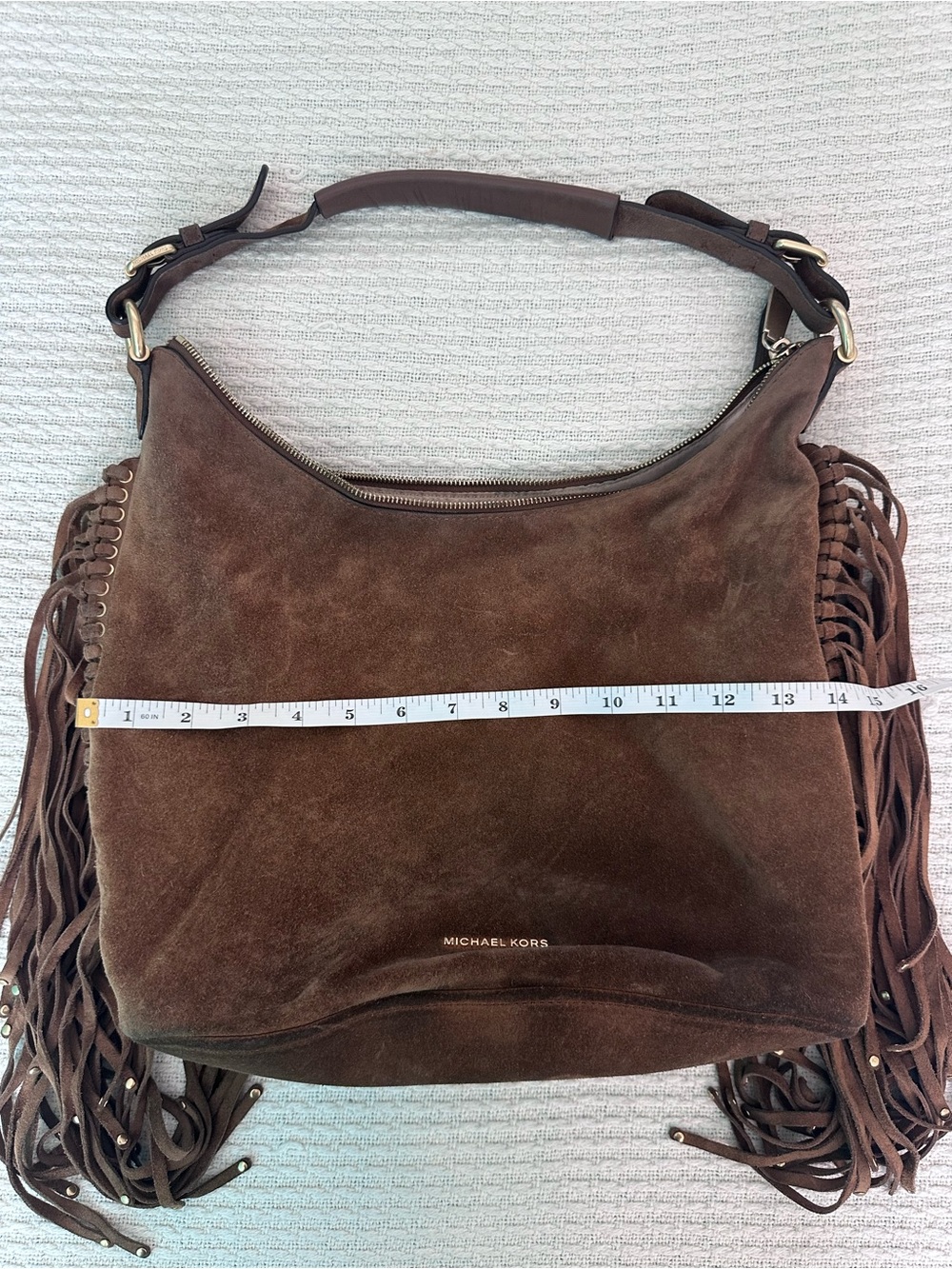 Michael Kors Billy Medium Suede Messenger Bag Brown Fringe - Picture 5 of 8